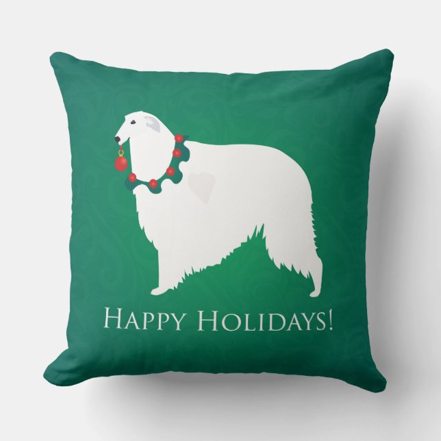 Borzoi Happy Holidays Design Kissen (Vorderseite)