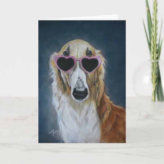 Borzoi Herzbrilles Hunde Grußkarte Feiertagskarte (Vorderseite)