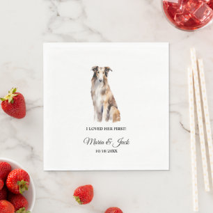 Borzoi Hund, den ich bei ihrer ersten Hochzeit lie Serviette