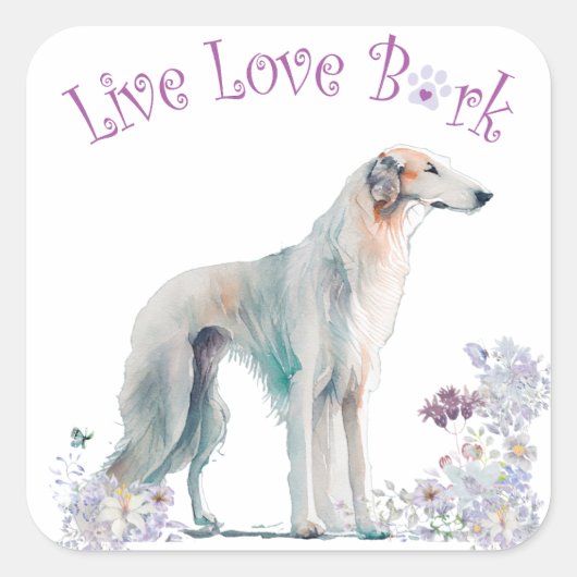 Borzoi Hund Mama Floral Quadratischer Aufkleber (Vorderseite)
