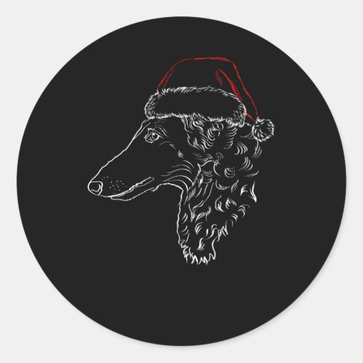 Borzoi Hund mit Weihnachtsmannmütze Runder Aufkleber (Vorderseite)