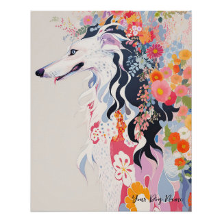 Borzoi Hund und Blume 005 - Schneiderjuwel Poster