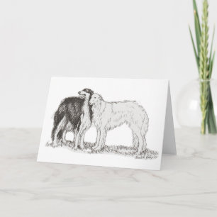 Borzoi-Hunde-Kunst-Tuschezeichnung-Grußkarte Feiertagskarte