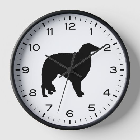Borzoi Hunde Silhouette mit Zahlen und Minuten Uhr (Vorderseite)