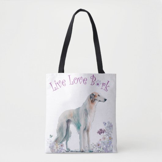 Borzoi-Hundemutter Blumenmuster Tasche (Vorderseite)