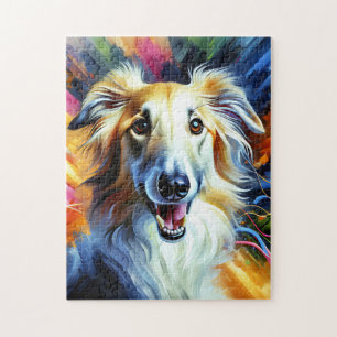 Borzoi Hundeporträt Acryl-Kunst Druck Hunde Liebha Puzzle