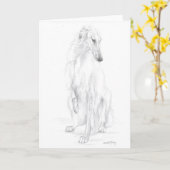 Borzoi Pencil Zeichnend Hunde Art Grußkarte Karte (Gelbe Blume)