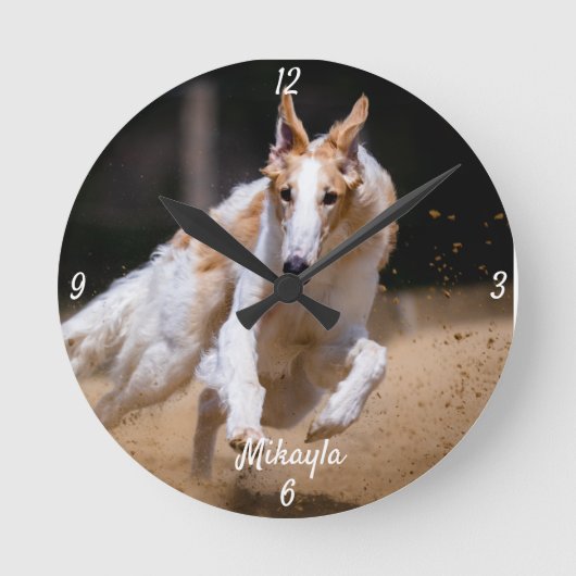 Borzoi Running Round Clock Runde Wanduhr (Vorderseite)