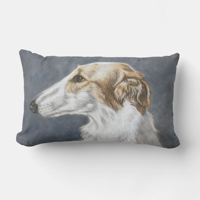 Borzoi Russian Woldhound Dog Art Pillow Lendenkissen (Vorderseite)