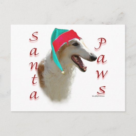 Borzoi Santa Paws Feiertagspostkarte (Vorderseite)