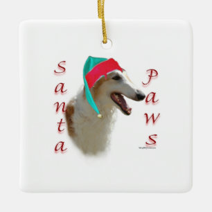 Borzoi Santa Paws Keramikornament