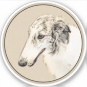 Borzoi (Silber Brindle) Malerei Original Dog Art Aufkleber (Vorderseite)