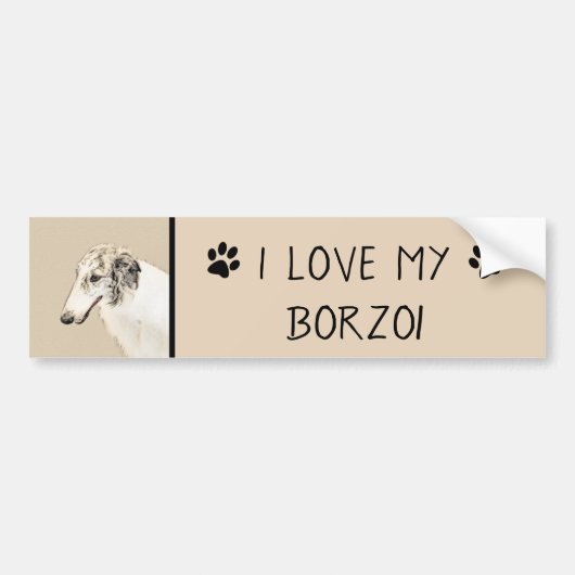 Borzoi (Silber Brindle) Malerei Original Dog Art Autoaufkleber (Vorne)
