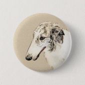 Borzoi (Silber Brindle) Malerei Original Dog Art Button (Vorderseite)