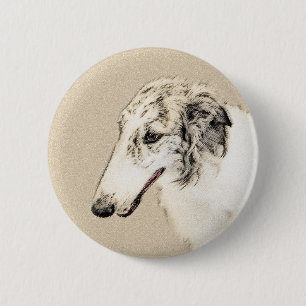 Borzoi (Silber Brindle) Malerei Original Dog Art Button