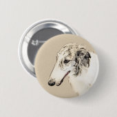 Borzoi (Silber Brindle) Malerei Original Dog Art Button (Vorne & Hinten)