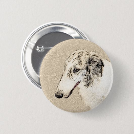 Borzoi (Silber Brindle) Malerei Original Dog Art Button (Vorne & Hinten)