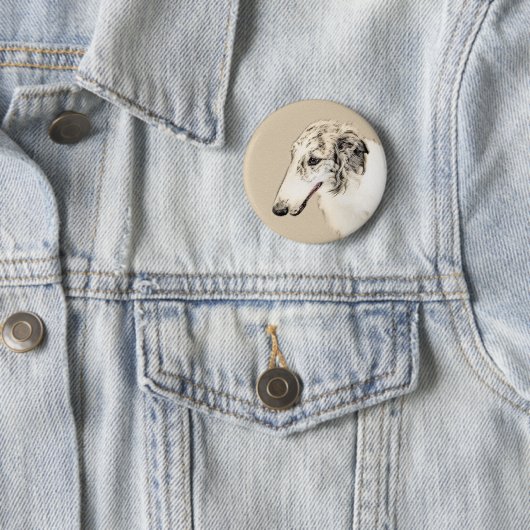 Borzoi (Silber Brindle) Malerei Original Dog Art Button (Beispiel)