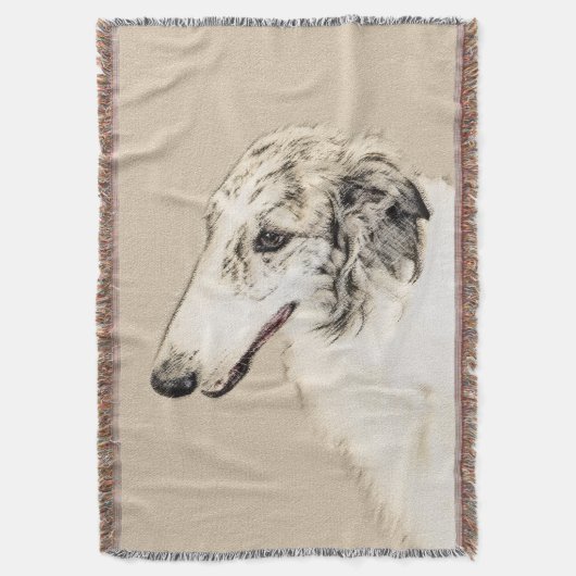 Borzoi (Silber Brindle) Malerei Original Dog Art Decke (Vorderseite Vertikal)