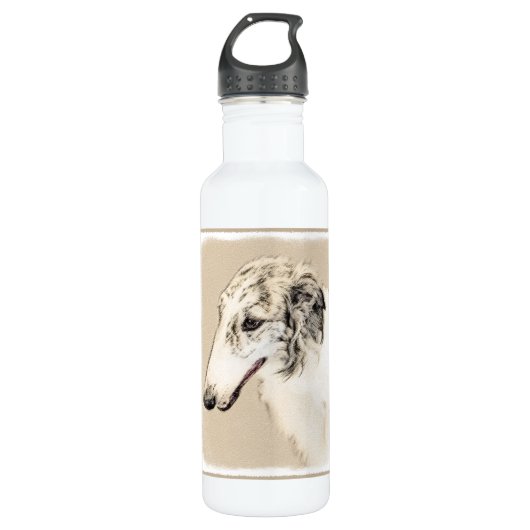 Borzoi (Silber Brindle) Malerei Original Dog Art Edelstahlflasche (Vorderseite)