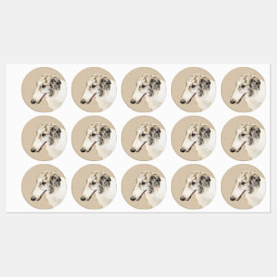 Borzoi (Silber Brindle) Malerei Original Dog Art Etiketten