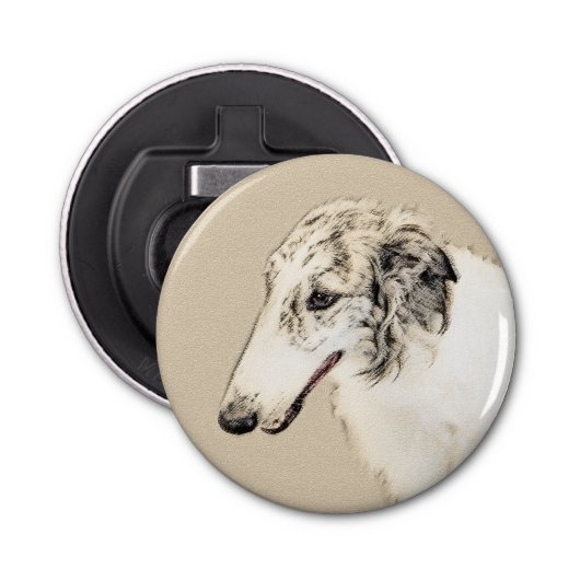 Borzoi (Silber Brindle) Malerei Original Dog Art Flaschenöffner (Vorderseite)