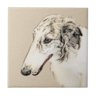 Borzoi (Silber Brindle) Malerei Original Dog Art Fliese