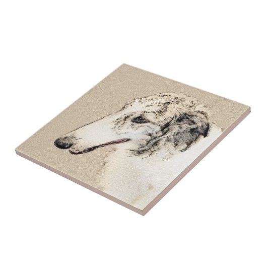Borzoi (Silber Brindle) Malerei Original Dog Art Fliese (Seite)