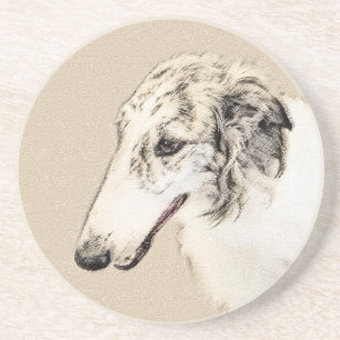 Borzoi (Silber Brindle) Malerei Original Dog Art Getränkeuntersetzer