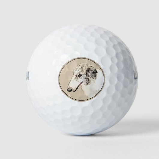 Borzoi (Silber Brindle) Malerei Original Dog Art Golfball (Vorderseite)
