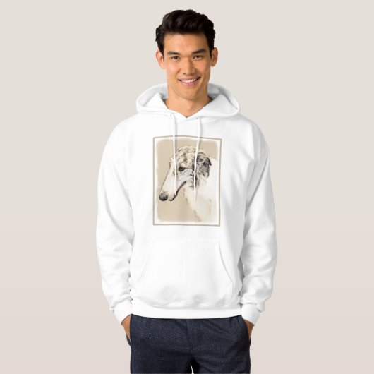Borzoi (Silber Brindle) Malerei Original Dog Art Hoodie (Vorne ganz)
