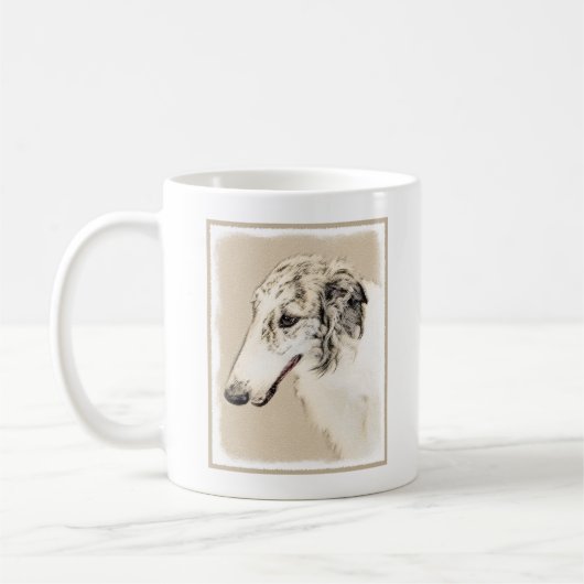 Borzoi (Silber Brindle) Malerei Original Dog Art Kaffeetasse (Links)