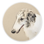 Borzoi (Silber Brindle) Malerei Original Dog Art Keramikknauf (Vorderseite)