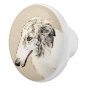 Borzoi (Silber Brindle) Malerei Original Dog Art Keramikknauf (Rechts)