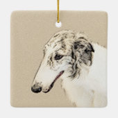 Borzoi (Silber Brindle) Malerei Original Dog Art Keramikornament (Rückseite)