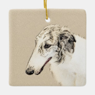 Borzoi (Silber Brindle) Malerei Original Dog Art Keramikornament