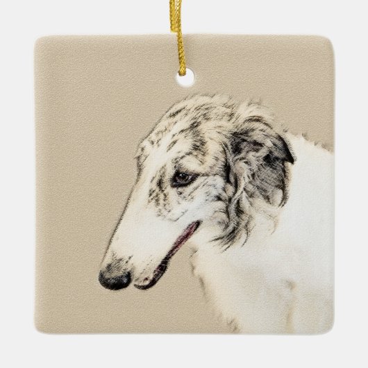Borzoi (Silber Brindle) Malerei Original Dog Art Keramikornament (Vorderseite)