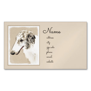 Borzoi (Silber Brindle) Malerei Original Dog Art Magnetische Visitenkarte