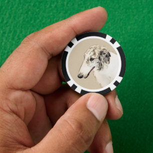 Borzoi (Silber Brindle) Malerei Original Dog Art Pokerchips