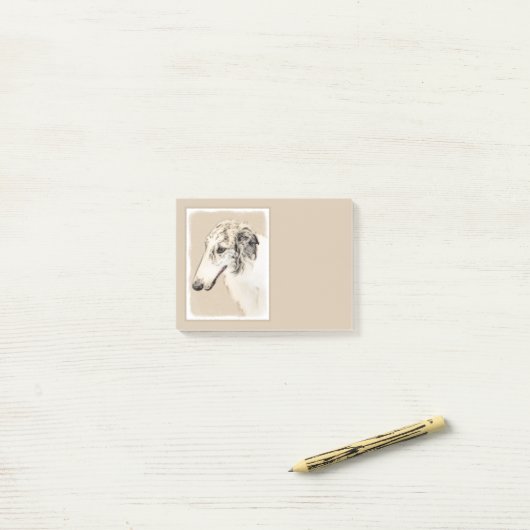 Borzoi (Silber Brindle) Malerei Original Dog Art Post-it Klebezettel (Auf Schreibtisch)