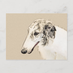 Borzoi (Silber Brindle) Malerei Original Dog Art Postkarte