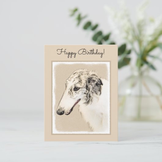 Borzoi (Silber Brindle) Malerei Original Dog Art Postkarte (Stehend Vorderseite)