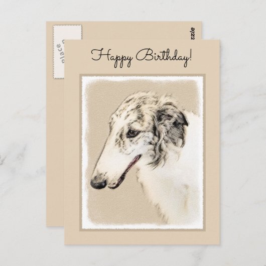 Borzoi (Silber Brindle) Malerei Original Dog Art Postkarte (Vorne/Hinten)