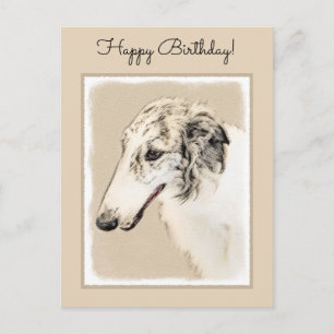 Borzoi (Silber Brindle) Malerei Original Dog Art Postkarte