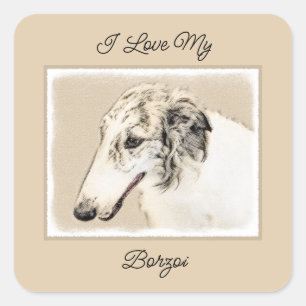 Borzoi (Silber Brindle) Malerei Original Dog Art Quadratischer Aufkleber