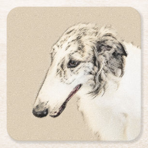 Borzoi (Silber Brindle) Malerei Original Dog Art Rechteckiger Pappuntersetzer