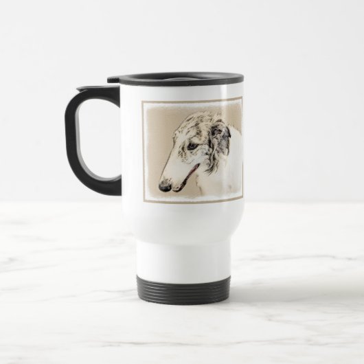 Borzoi (Silber Brindle) Malerei Original Dog Art Reisebecher (Links)