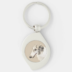 Borzoi (Silber Brindle) Malerei Original Dog Art Schlüsselanhänger