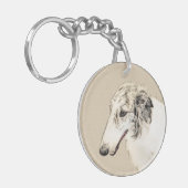 Borzoi (Silber Brindle) Malerei Original Dog Art Schlüsselanhänger (Vorderseite links)