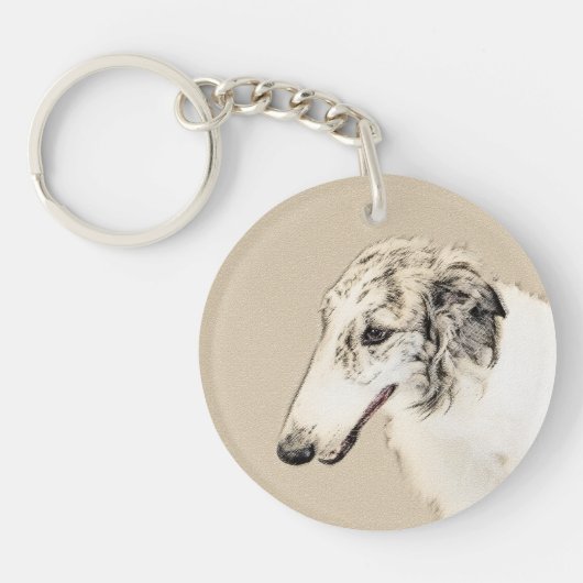 Borzoi (Silber Brindle) Malerei Original Dog Art Schlüsselanhänger (Vorderseite)